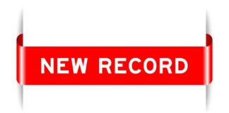 Red ribbon banner with the text 'NEW RECORD'