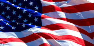 USA flag waving in the wind.