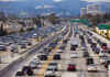 Heavy traffic on a multi-lane highway.