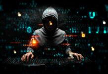 Church Giants Hacked – Donations Exposed? Hacker wearing a hoodie with digital codes overlaying.